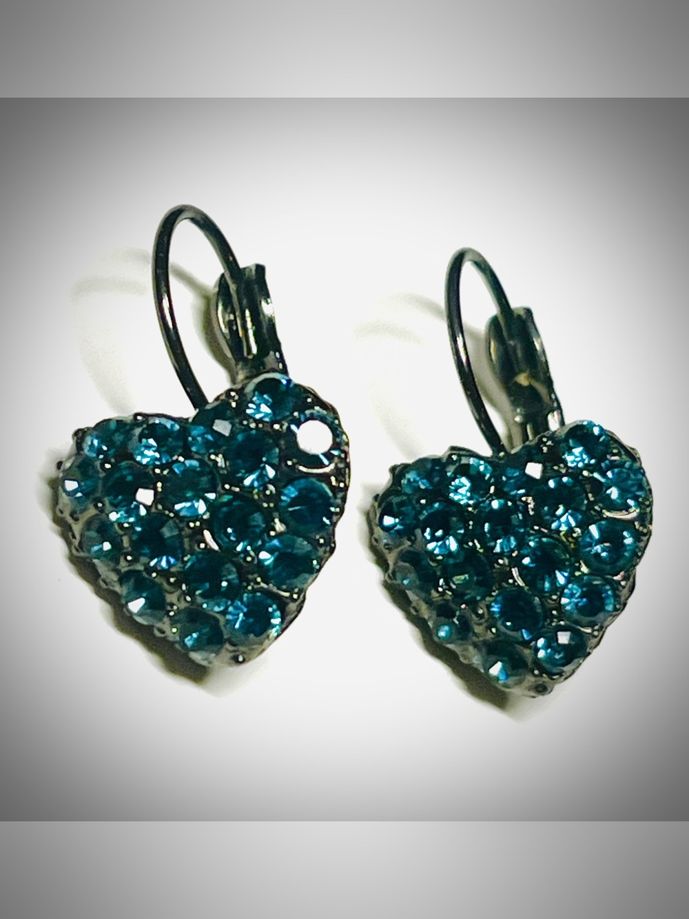 Blue Crystal Heart Drop Earrings - Sparkling Women's Jewelry
